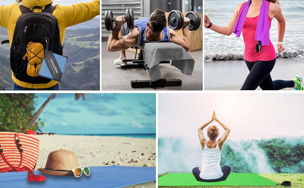 Набір рушників Leeyunbee з мікрофібри (2 шт.) - 160x80 см + 80x40 см, швидковисихаючі, для спорту, подорожей, пляжу, блакитні