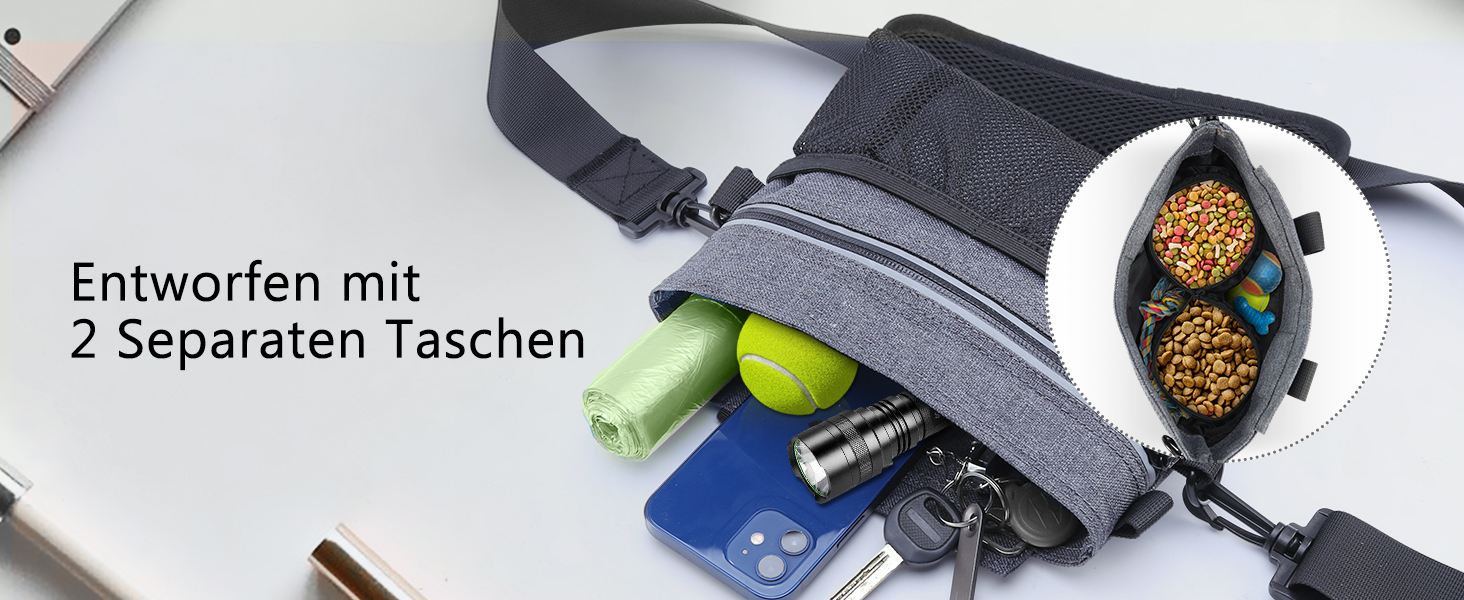 Сумка для ласощів для собак Brifit з магнітною застібкою, для тренувань, з регульованим шнурком, знімною внутрішньою кишенькою та дозатором для пакетів, 4 x 22 x 27 см