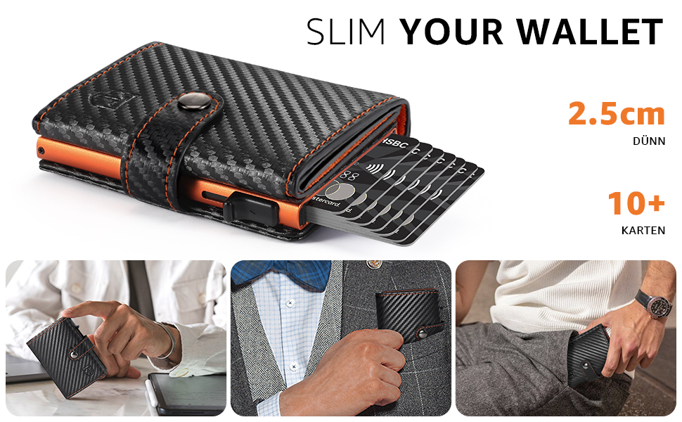 Чоловічий гаманець TENBST з відділом для дрібниць та захистом RFID, Slim Wallet, картхолдер, гаманець-картхолдер, 10 відділень для карток, помаранчевий (помаранчево-чорний)