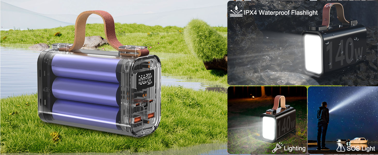 Портативний акумулятор для ноутбука 140W, 50000mAh, з LED дисплеєм, PD3.1, QC4.0, 4 виходи, 2 входи (Чорний)