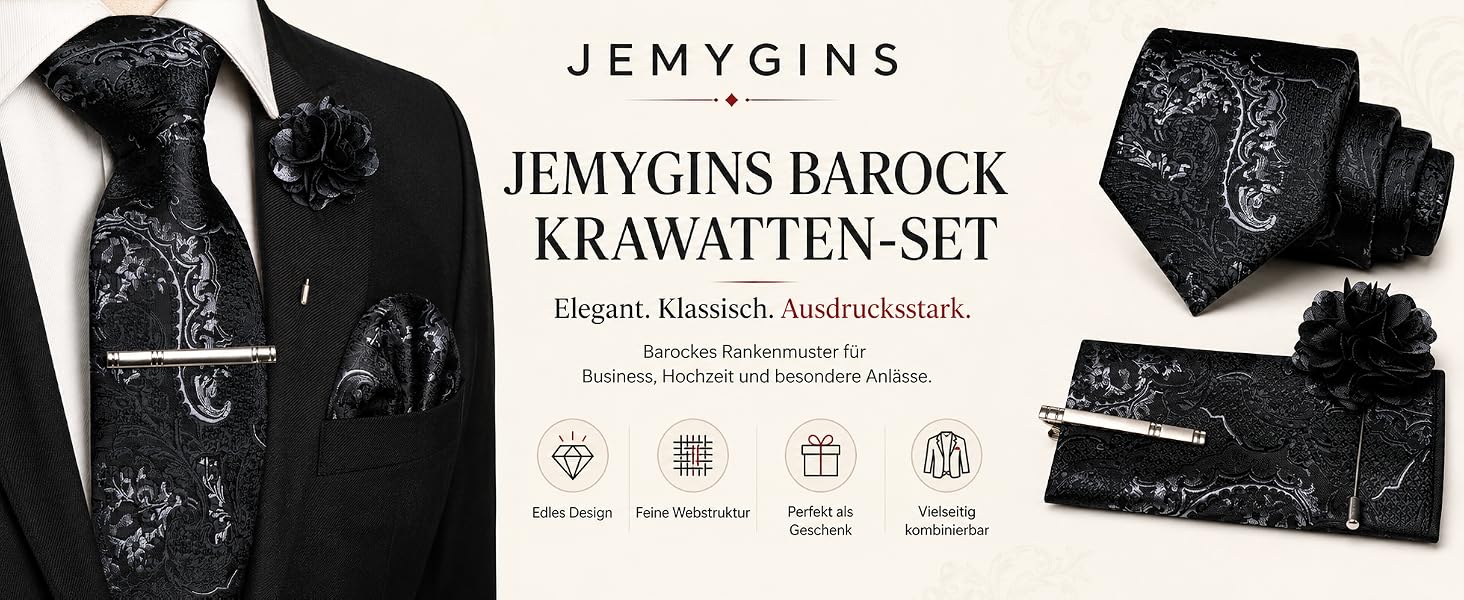 Чоловічий краватка-набір JEMYGINS з барковим візерунком: краватка, хустинка, затискач для краватки, бутоньєрка, цегляно-червоний колір для весілля та ділових заходів
