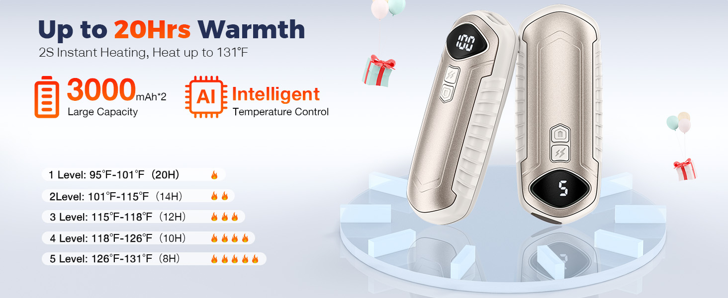 Електричні грілки для рук 2 шт., перезаряджувані, 6000mAh, компактні, надлегкі, 5 рівнів нагріву до 55°C, для кемпінгу (Хакі)