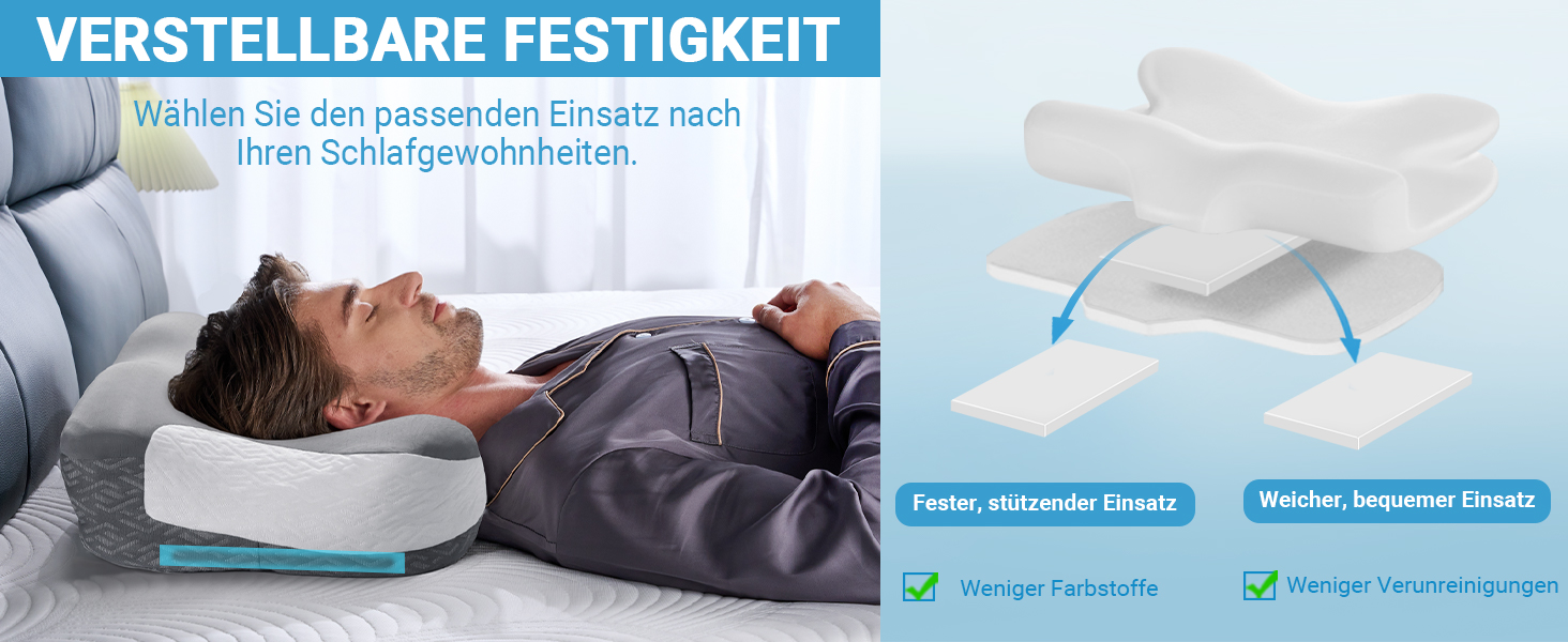 Подушка CPAP Elviros з піни Memory Foam для сну на боку, регульована по висоті та жорсткості, сумісна з масками, сіра (Нейлон, Еластан)