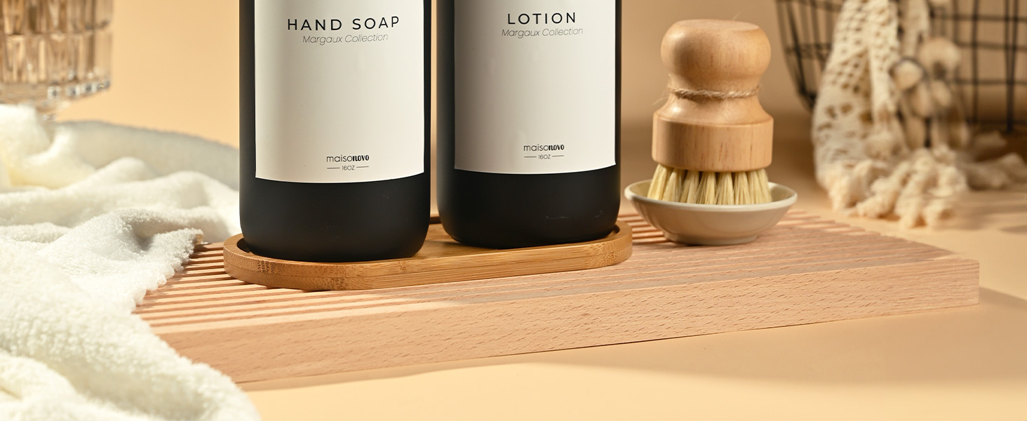 Набір дозаторів для мила та рідкого миючого засобу MaisoNovo: скляні дозатори з бамбуковою помпою, 2 шт. (500 мл)