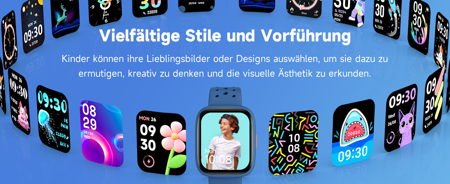 Смарт-годинник BIGGERFIVE для дітей, 1.8' - фітнес-трекер, пульсометр, монітор сну, водонепроникний (IP68), ігри, для дівчаток та хлопчиків 5-16 років, блакитний