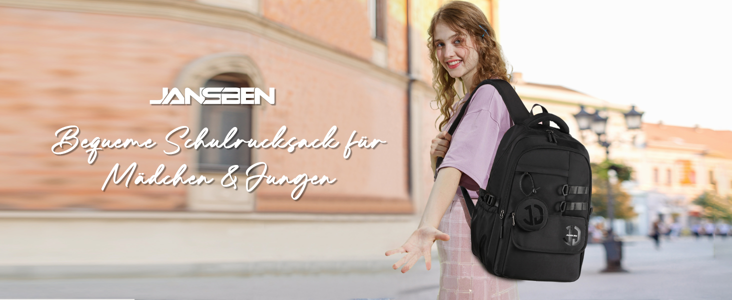 Водонепроникний шкільний рюкзак JANSBEN для підлітків (хлопців та дівчат), багатоклековий дизайн для школи та подорожей, ідеальний для 5 класу, чорний