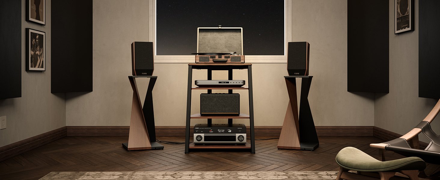 HiFi тумба FITUEYES для вінілу та аудіотехніки з полицями, 61x52x78 см - коричнева
