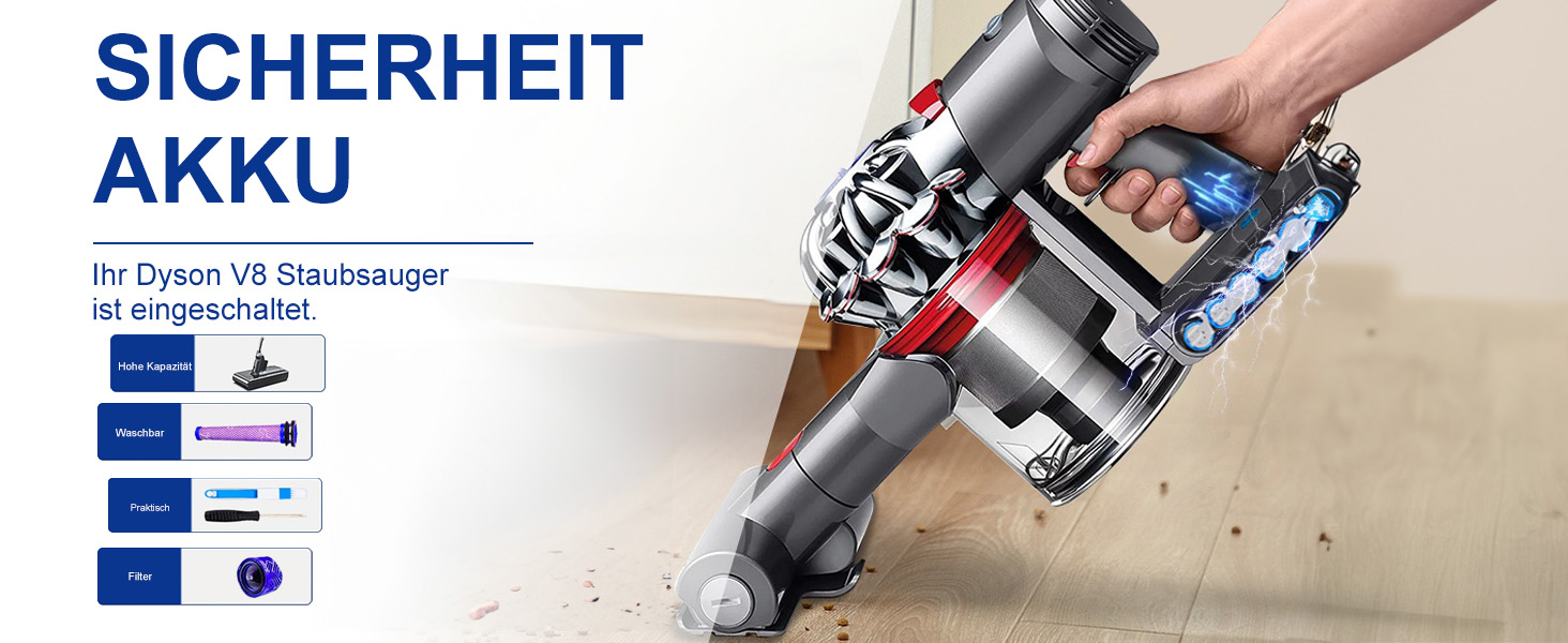 Акумулятор FLYLINKTECH 8.0Ah V8 для пилососів Dyson V8 Absolute/Animal/Fluffy/Motorhead SV10 з 2+1 фільтрами та 4 шурупами