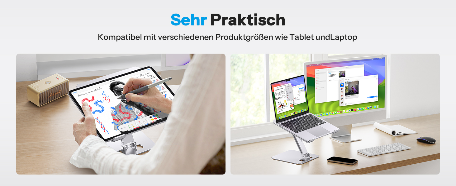 Підставка для ноутбука OMOTON, алюміній, регульована висота, ергономічна, складна, для MacBook Pro/Air (11-16 дюймів), срібна