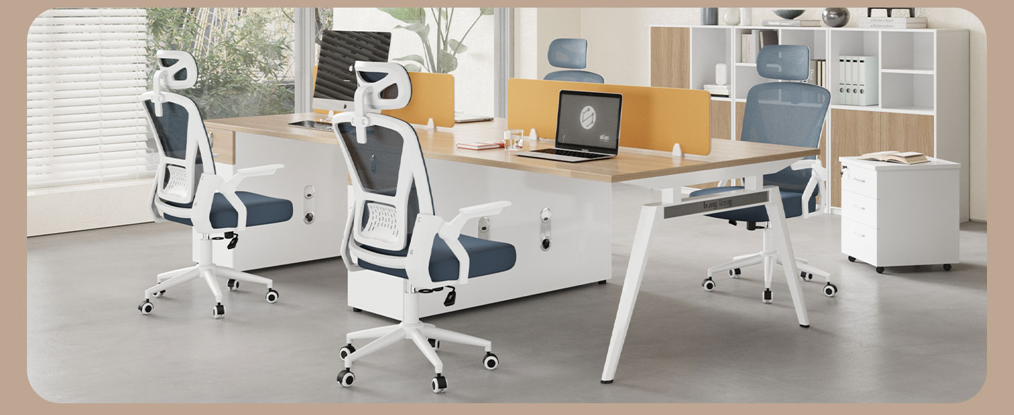 Офісний стіл Naspiro, ергономічне крісло з сітчастою спинкою, підтримка попереку, м'яке сидіння, регульована висота, для дому та офісу, сірий (темно-сірий, з підголовником)