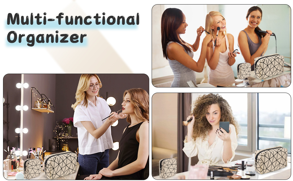 Косметичка жіноча мініатюрна, 2 шт. з PU шкіри, водонепроникна, для подорожей, чорний та бежевий