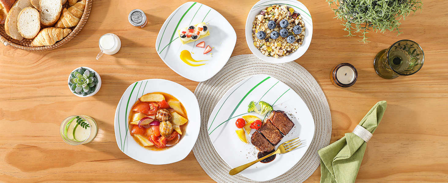 VEWEET Сервіз столовий 'Aviva' з порцеляни, 60 предметів | Комплектний сервіз для 4-12 осіб (24 предм.) | Тарілки, супові тарілки, десертні тарілки, чашки та блюця