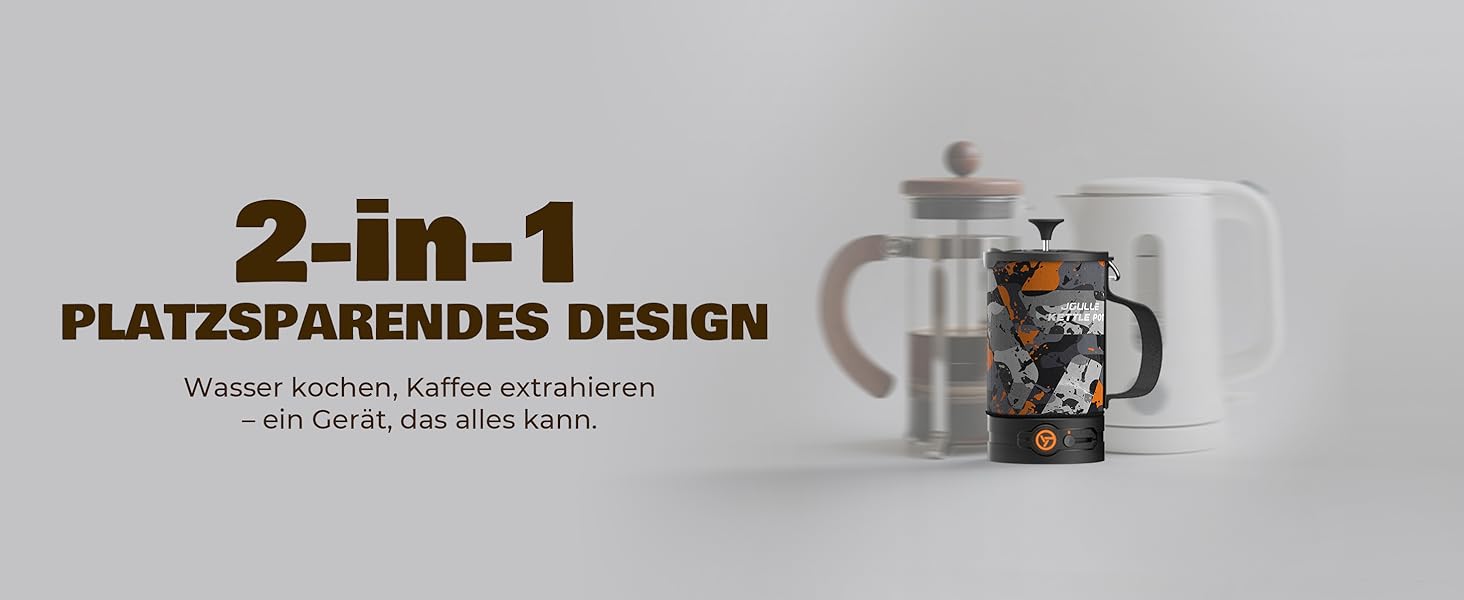 Електрична френч-прес для кави, 2-в-1: чайник та прес, 500W, для кемпінгу та подорожей