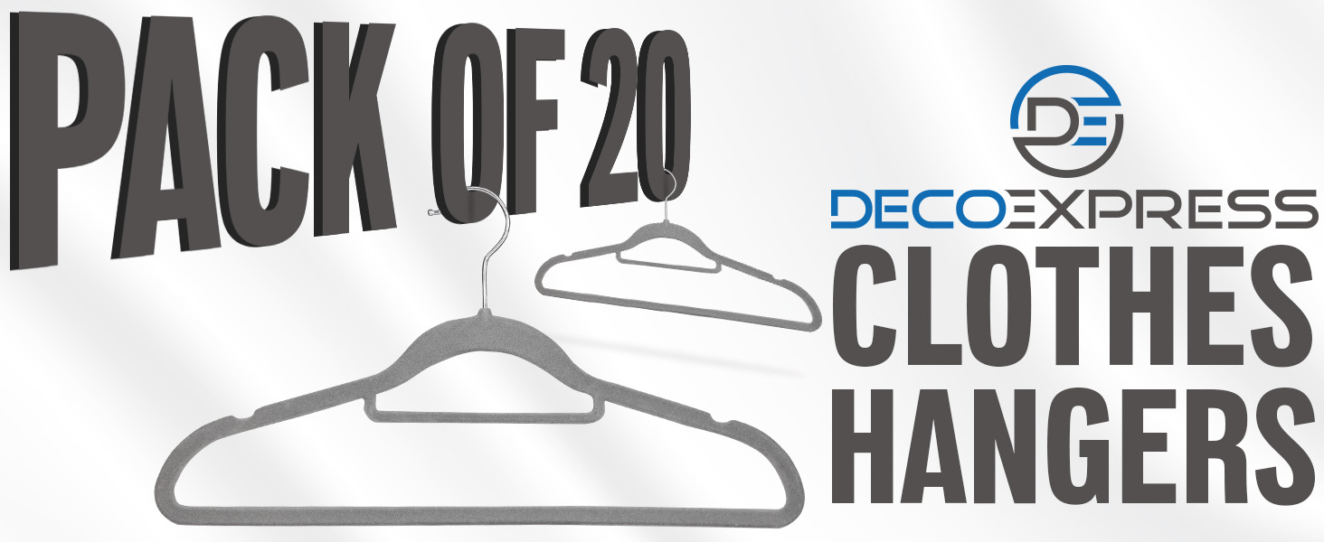 Плечики для одягу Deco Express з велюру, антиковзаючі та економні, набір (20 шт., сірий)