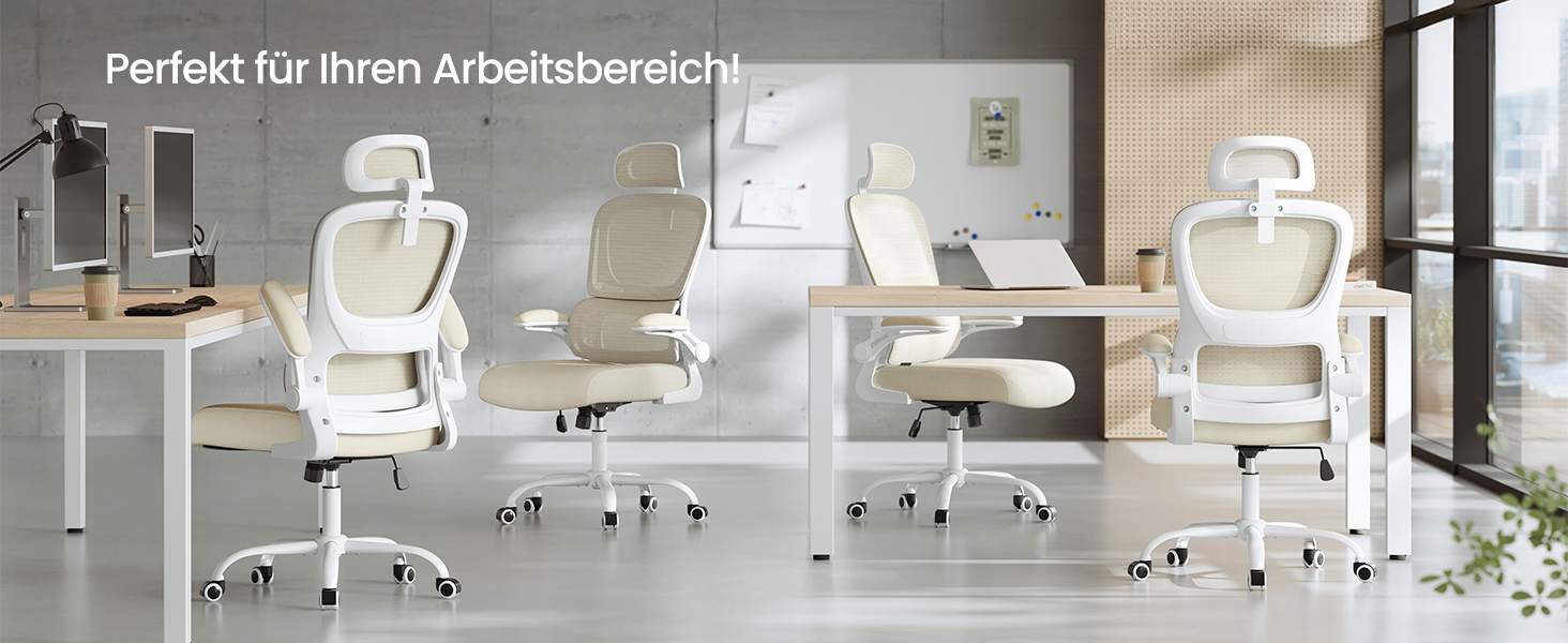 Офісне крісло SONGMICS з підтримкою попереку, сірий бежевий, з регульованою підголівником, для дому та офісу