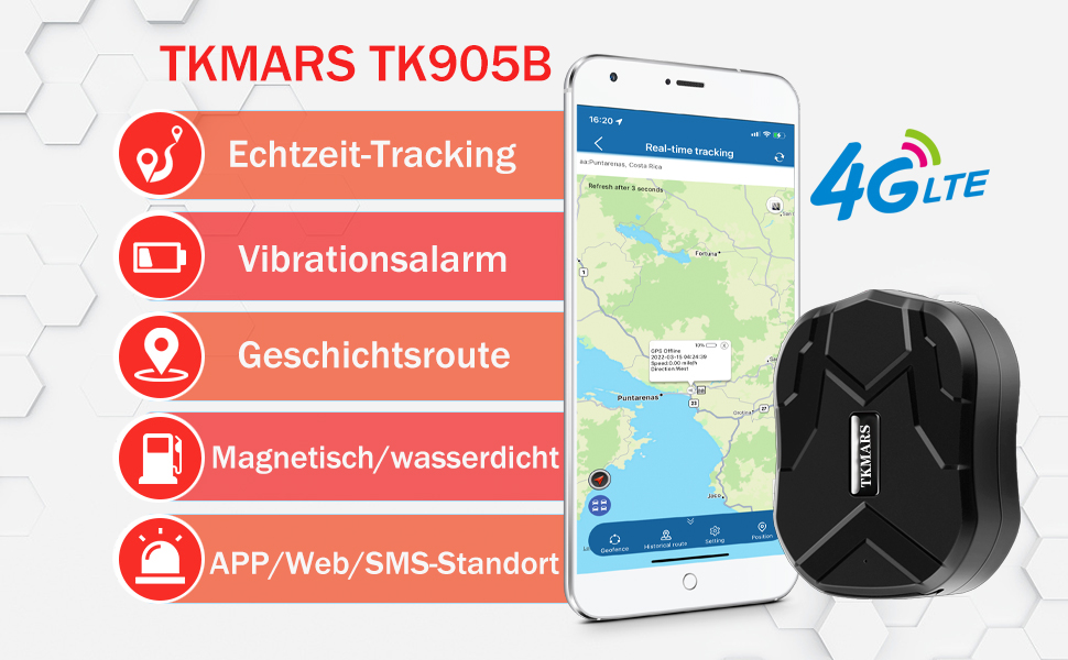GPS-трекер TKMARS для авто 4G, 20000mAh, магнітний, водонепроникний IP67, тривалий час роботи, велика дальність, без абонплати, кілька режимів сигналізації, безкоштовний додаток