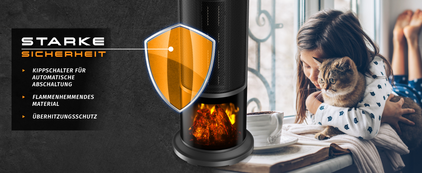 Електричний обігрівач Brandson з ефектом каміна: тихий, енергоефективний, з дистанційним керуванням, таймером, для ванної, вітальні, офісу, дитячої кімнати (чорний)