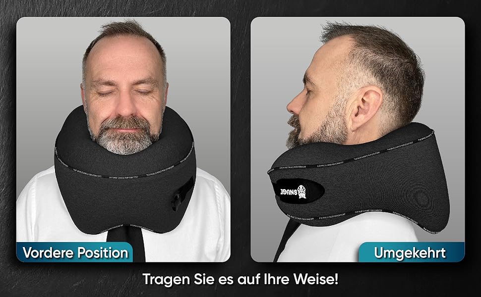 Подушка для шиї SNUGL з Memory Foam, регульована та миюча | Зручна подушка для подорожей на літаку, в авто та в дорогу | Подушка-шиїчкі SNUGL (Чорний, для дорослих)