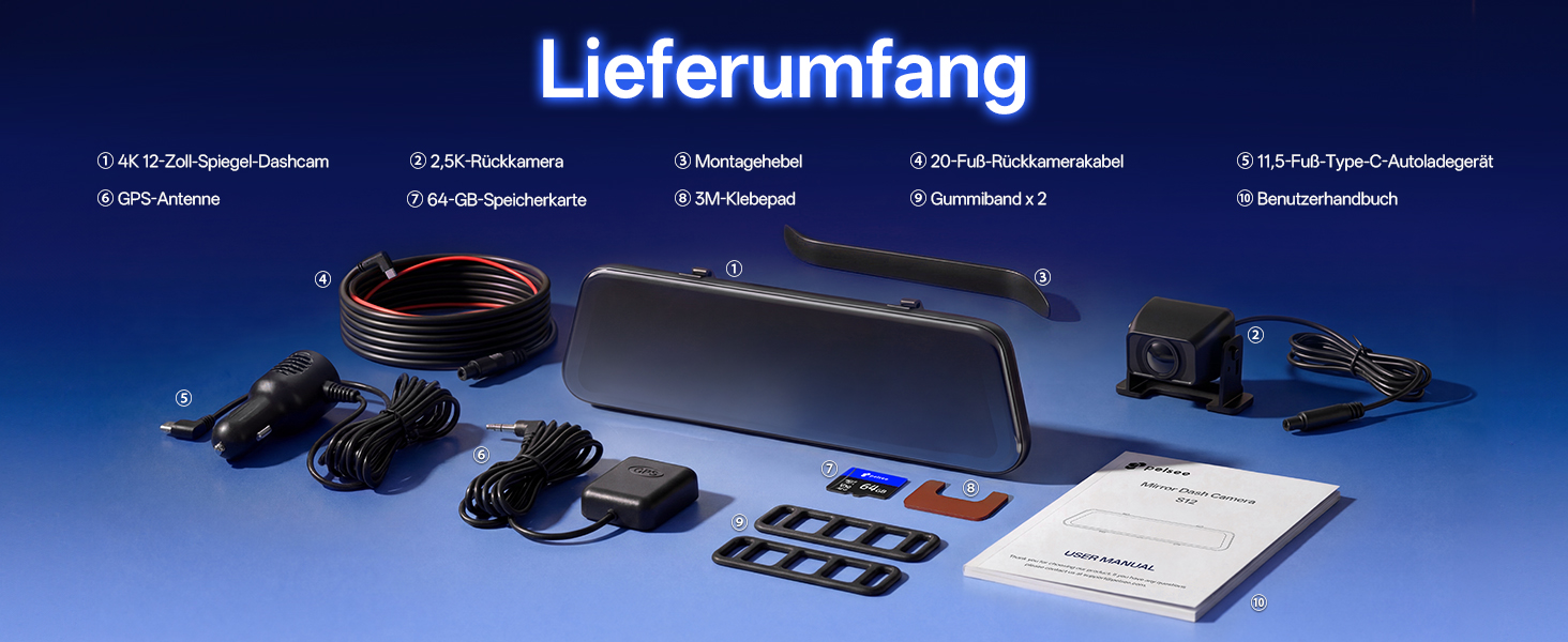 Відеореєстратор-дзеркало Pelsee S12 Native 4K + 2.5K, 12