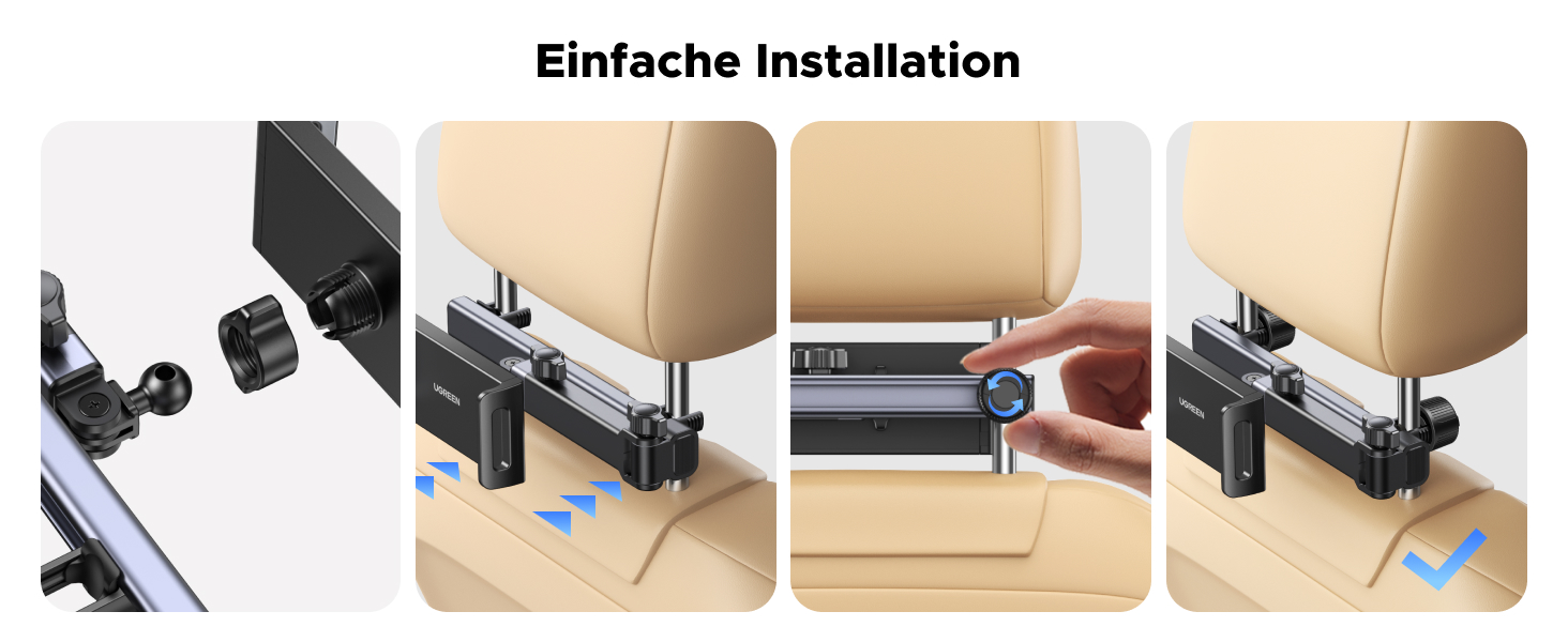 Тримач для планшета UGREEN в авто: 360° обертання, складна конструкція, універсальний для iPad, iPhone, Switch, Kindle (4.7-9.8 дюймів)