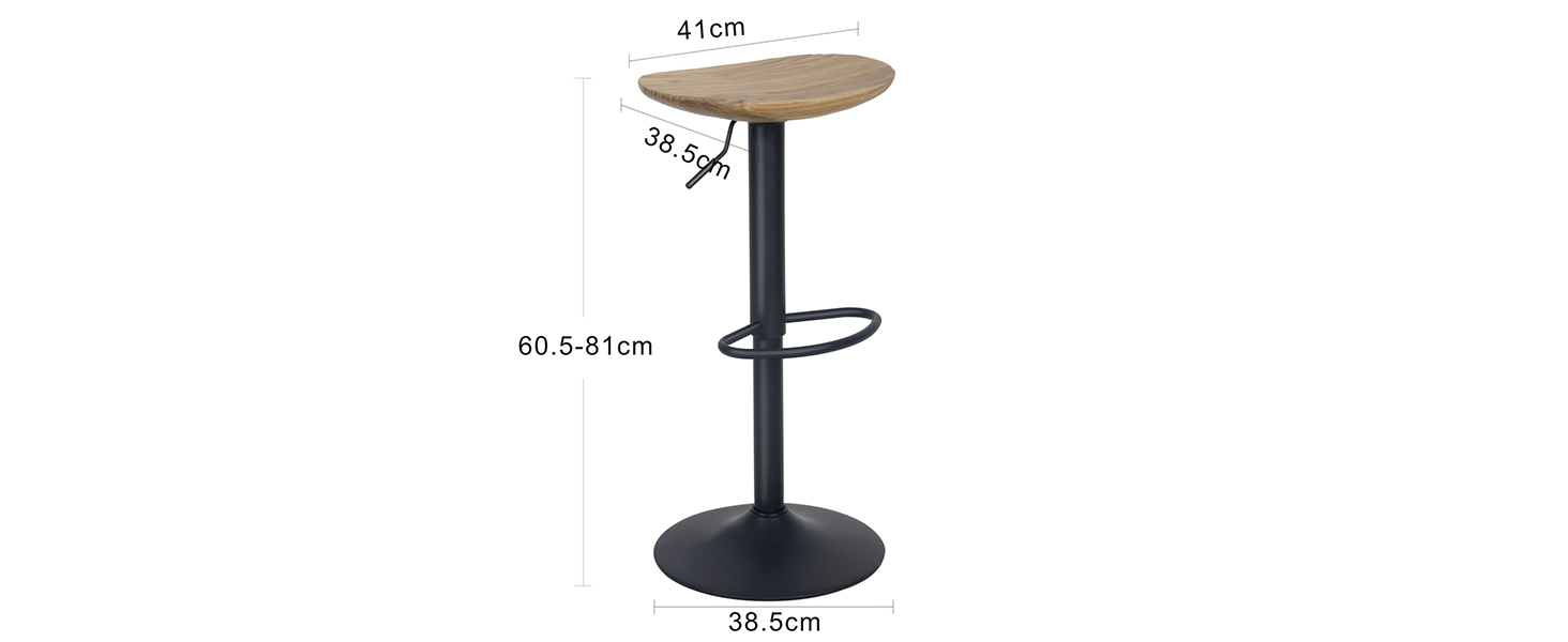 Kidol Adjustable Height Solid Wood Bar Stool with 360° Swivel - Industrial Modern Design for Kitchen Counter - Black