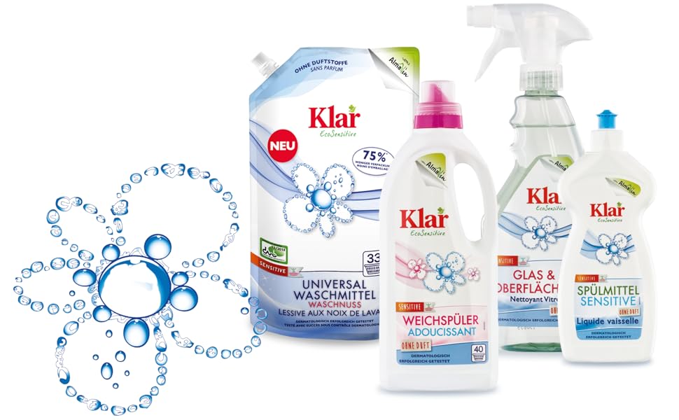 Пральний порошок для кольорових речей Klar EcoSensitive SENSITIV, гіпоалергенний, без ароматизаторів, 4.75 кг (набір 2 шт по 2.375 кг)
