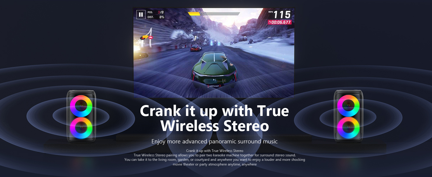 Караоке машина нового покоління 2025 | Система караоке з 2 мікрофонами, Bluetooth, FM, AUX, USB, підтримка TV/Smartphone/iPad | Для вечірок, дня народження, подорожей (Чорний, багатобарвний)