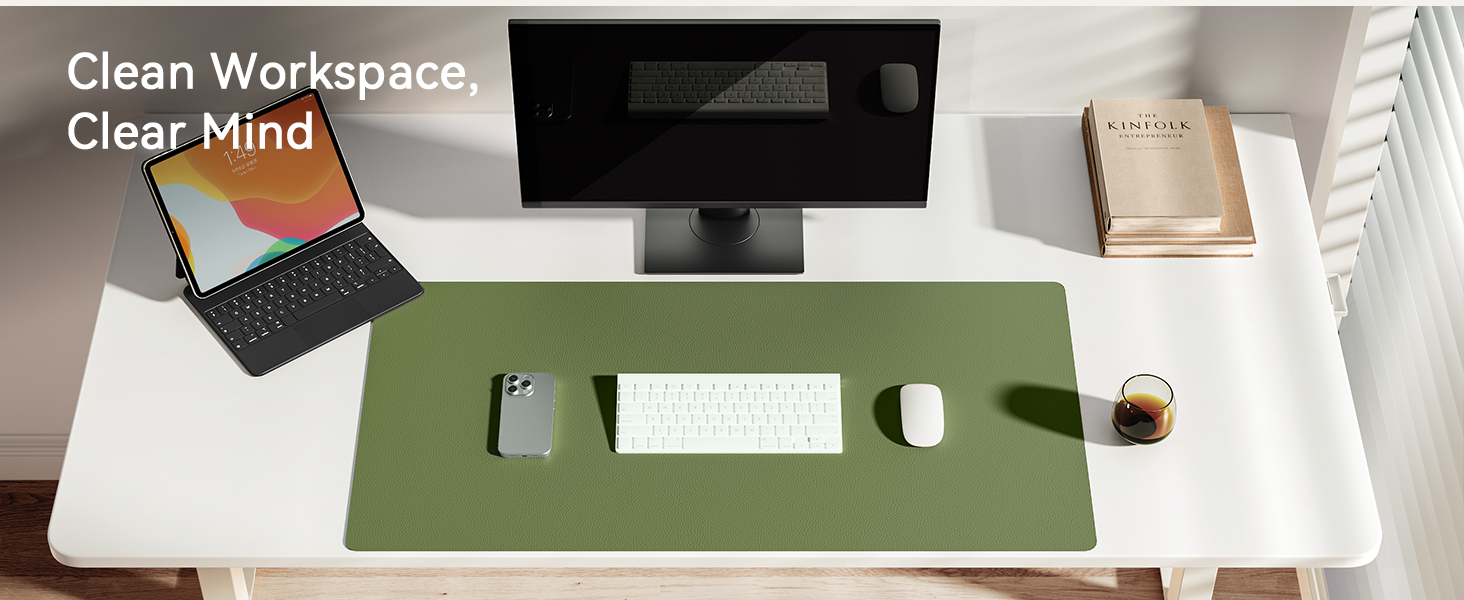 Килимок для миші шкіряний преміум YSAGi XXL 90x43 см, чорний - офісний килимок на стіл для роботи та дому