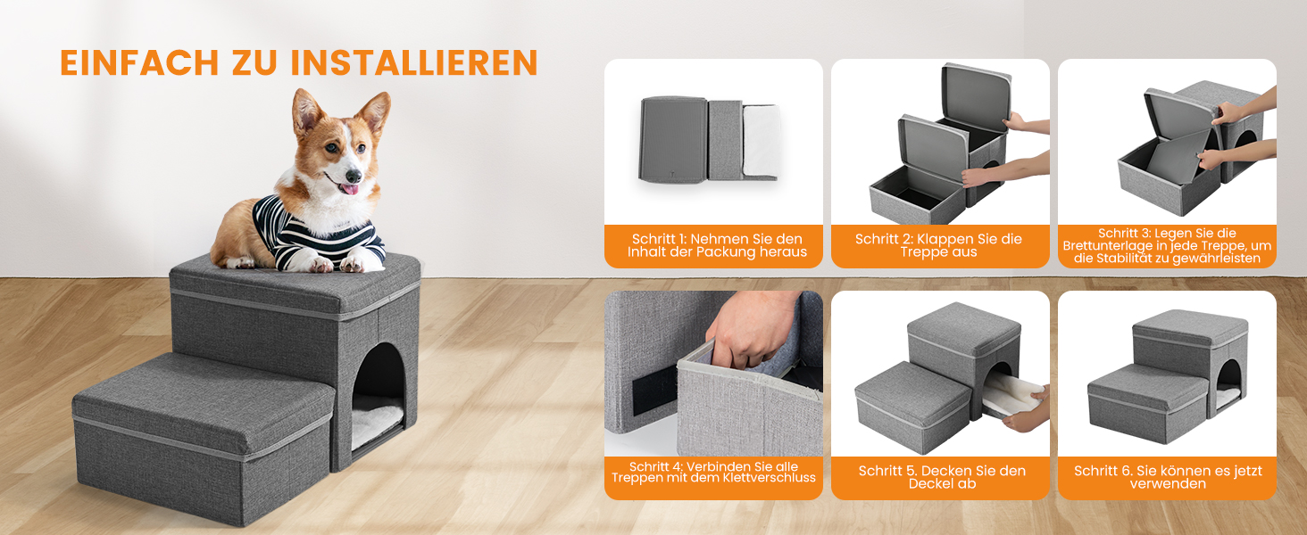 Сходинка для собак Sunowl 2 сходинки, складана, широка, з місцем для зберігання, для маленьких собак та котів, м'яка, неслизька поверхня