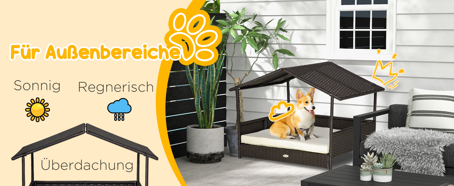 PawHut Лежанка для собак на вулицю з дахом, піднята лежанка для маленьких та середніх собак, прохолодна лежанка для домашніх тварин з металевим каркасом, подушка для вулиці, 69 x 98 x 70 см, кавово-коричневий колір