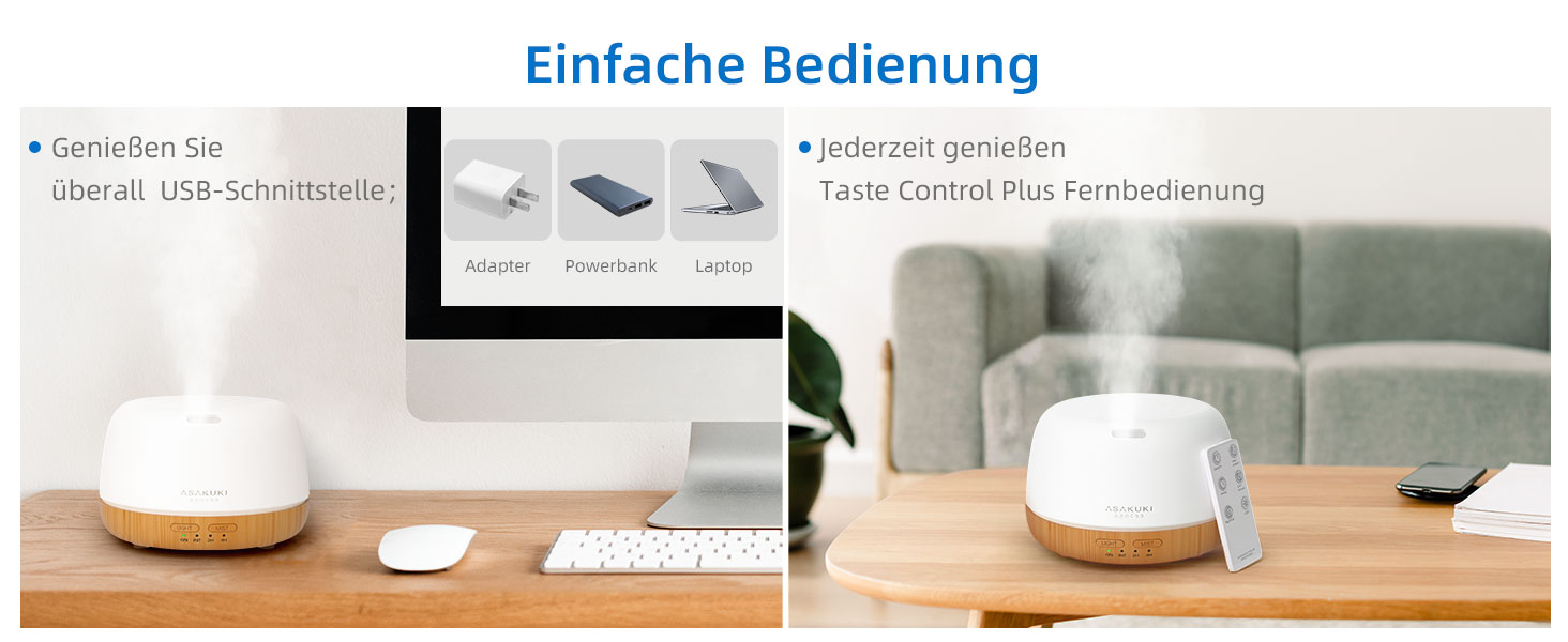 Дифузор аромату ASAKUKI 500 мл, ультразвуковий аромадифузор для ефірних олій, зволожувач повітря з пультом керування, автовимкнення без води, 7 кольорів LED-підсвічування (міні)