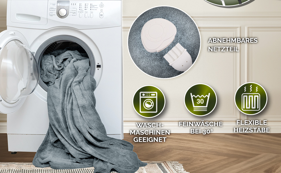 Електрична гріюча ковдра Sinnlein® з плюшу 200 x 180 см | 9 температурних режимів, таймер, автовимкнення, миється до 40°C, світло-сіра | Ковдра для сну та відпочинку