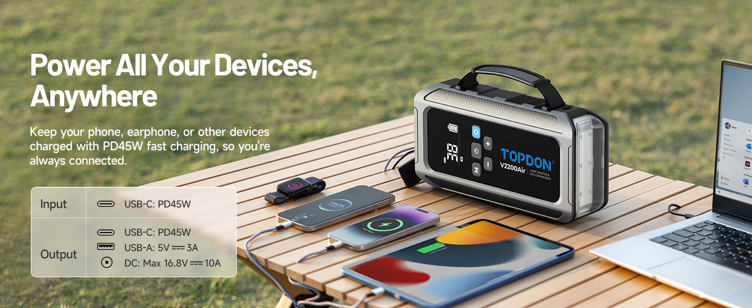 TOPDON V2200Air: Портативний стартер та компресор для авто (2200A, 150PSI)