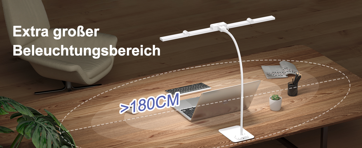 LED лампа для столу EppieBasic з кріпленням, 24W, 3 насадки, регулювання яскравості, 1200LM, захист очей, 4 колірні температури, таймер 30 хв, для офісу та дому