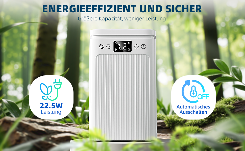 Електричний осушувач повітря 2.2L, портативний, тихий, з таймером 2-12H, 7 кольорів підсвічування, автоматичне відключення, для спальні, підвалу, ванної кімнати (білий)