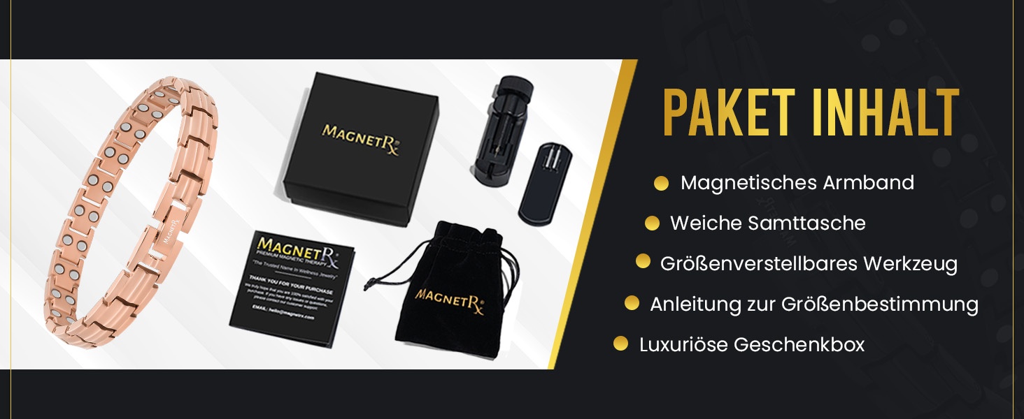 Браслет на руку MagnetRX® Ultrastarkes Titan Magnetarmband для жінок – титановий браслет з магнітами, регульований розмір, рожеве золото