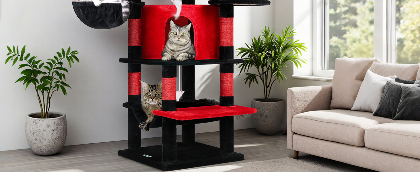 Котячий будиночок Globlazer з когтеточкою, 167 см, кутовий, для 3-4 котів, з будиночком, гамаком, платформою та м'яким кошиком