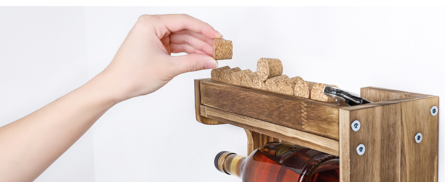 Стійка для вина Yorbay з підігрітим деревом, настінна з тримачем для корку, для келихів для вина та віскі, утримувач для пляшок, домашній бар, вінтаж, подарунок (без LED)