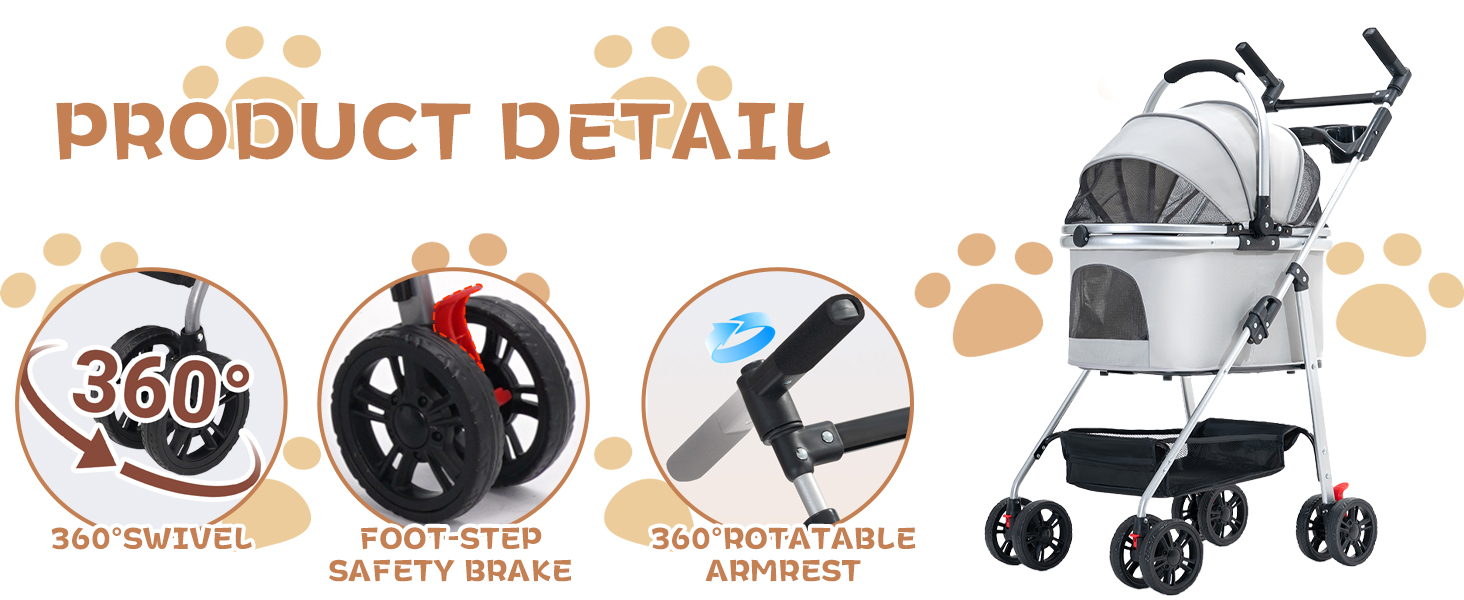 Візок для собак Siairo 3-в-1, сірий. Будка для собак середніх порід до 20 кг, переноска, автокрісло, відділення для їжі