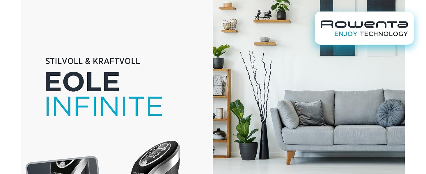 Турбовентилятор Rowenta Eole Infinite VU6670: 3 швидкості, таймер, пульт, автовимкнення, чорний, для дому