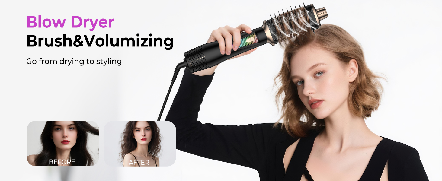 Pro Airstyler 5 в 1: Фен-щітка з іонізацією та насадкою для локонів 30 мм | 1000W, для об'єму, сушіння, випрямлення та локонів (Чорний)