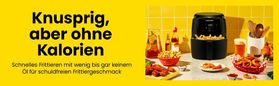 Фритюрниця Chefman з цифровим керуванням, 4.75 л, для сім'ї, сенсорне управління, для картоплі фрі, курки, м'яса, риби, з антипригарним покриттям, деталі придатні для миття в посудомийній машині, автоматичне вимкнення, чорна