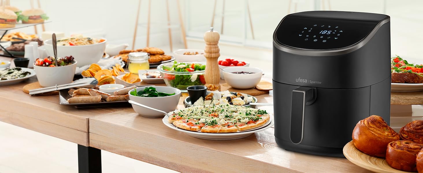 Фритюрниця Ufesa Phantom AF5000 з гарячим повітрям, 5L, Wi-Fi, LED-дисплеєм, 1500W, ексклюзив від Amazon, з функцією приготування на пару (6L)