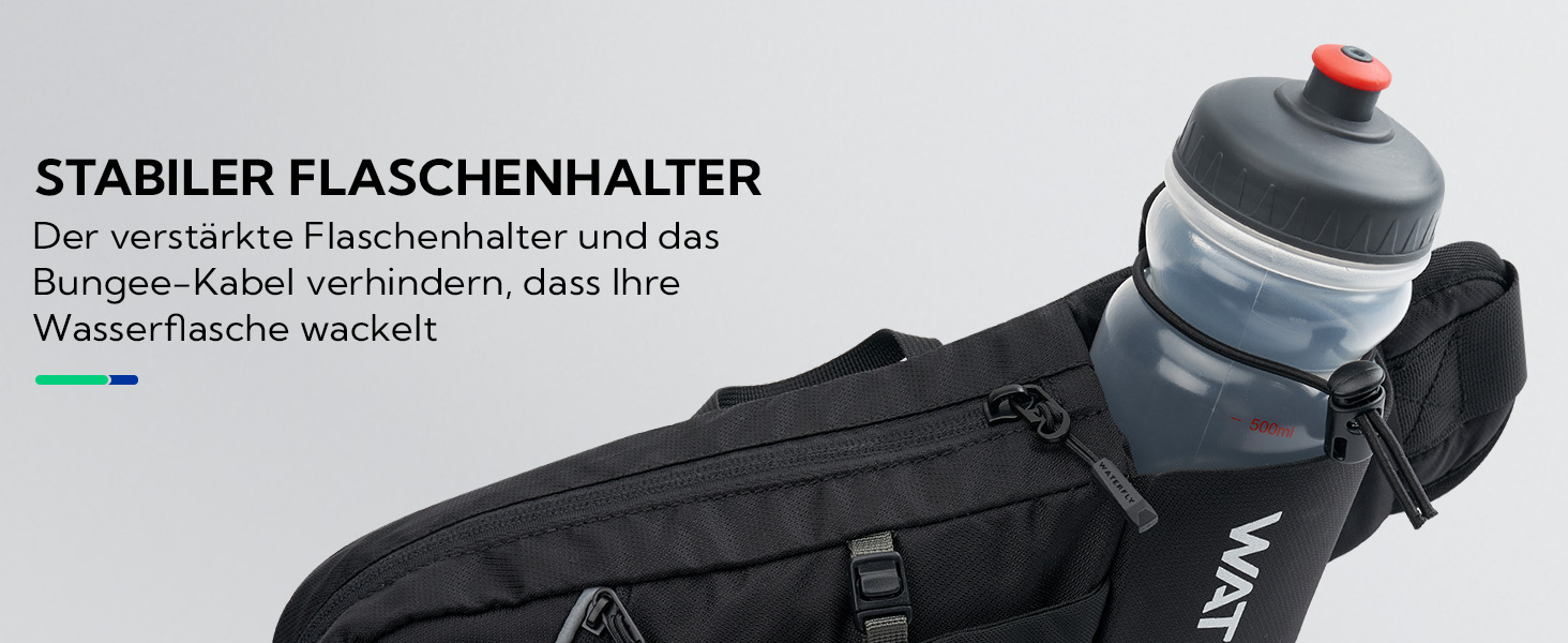 Чоловіча/жіноча поясна сумка Waterfly з тримачем для пляшки: спортивна, стильна, для бігу, прогулянок, велосипеда, подорожей, чорна