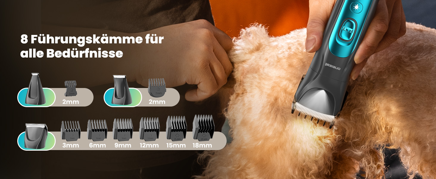 Oneisall 4-in-1 Pet Grooming Kit: Dog & Cat Hair Clippers, Trimmer & Nail Grinder with LED Light - Rechargeable Blue