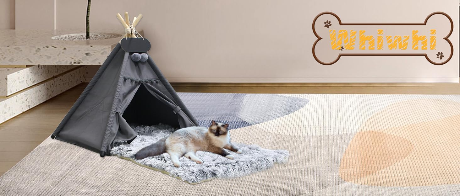 Зручне собаче намет Tipi з плюшевим матрацом, 50x50x60 см, темно-сірий