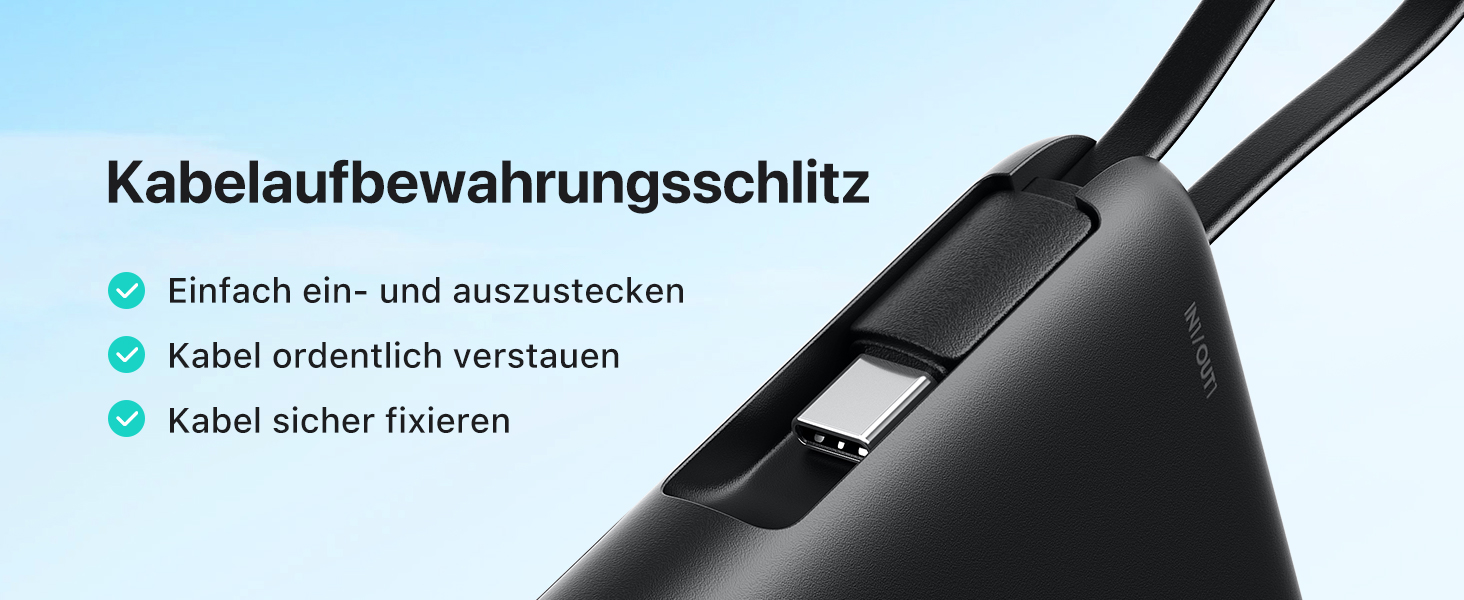 Повербанк INIU 45W 10000mAh з вбудованим кабелем USB-C, швидка зарядка для iPhone 16 17 Pro, Samsung S22, Xiaomi, iPad, чорний