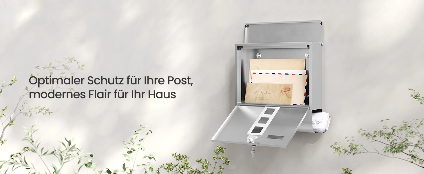 Поштова скринька SONGMICS з замком, оглядовим вікном та відділенням для газет, сіра - GMB20AG (37x37x11 см)