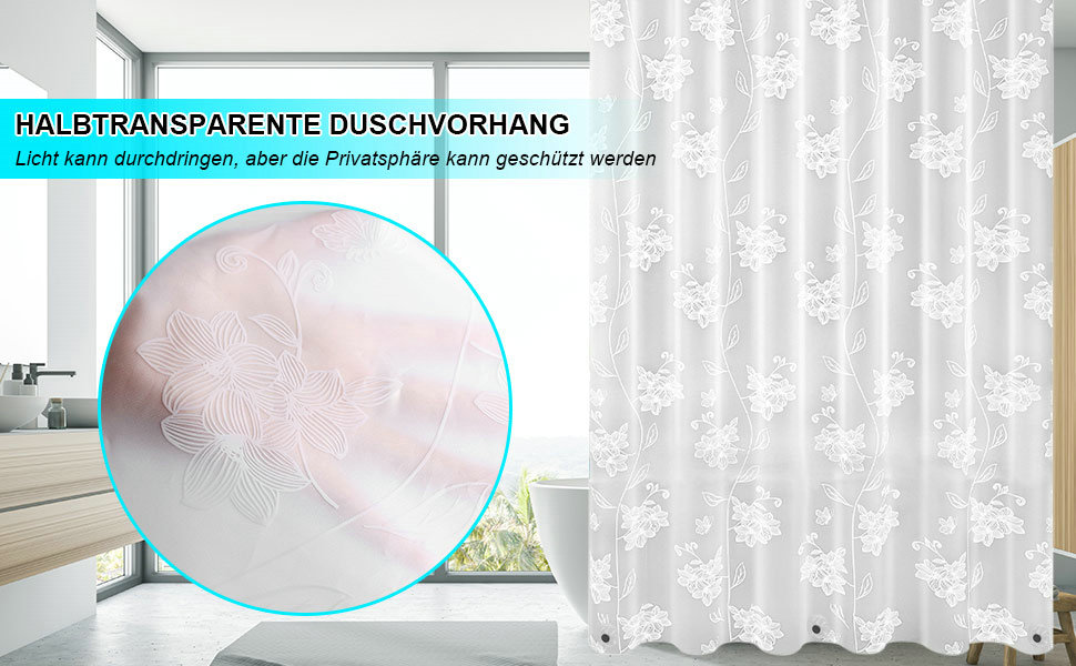 Штора для душу миюча Peva 300x200 см, біла в крапку, антигрибкова, прозора для ванної кімнати та душу