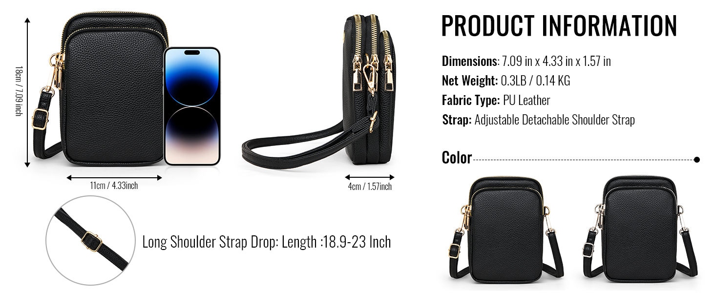 Сумка жіноча Mini Tasche на плече для телефону: кросбоді, гаманець, для iPhone 16 Pro Max/Samsung/Xiaomi до 7.5' - чорна
